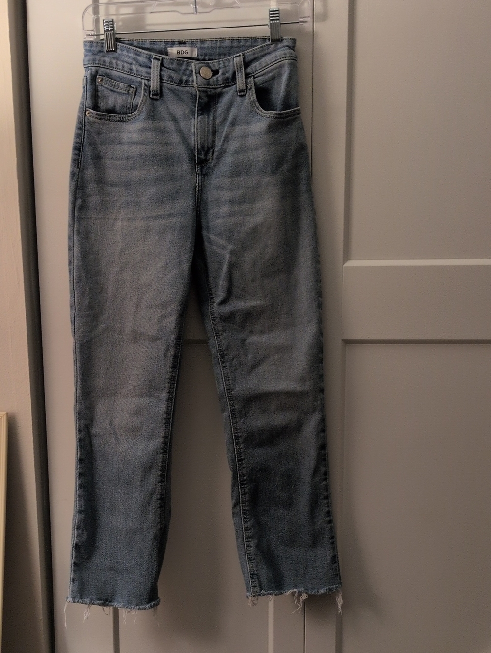 BDG Washed Blue Straight Leg Jeans with Raw Hem